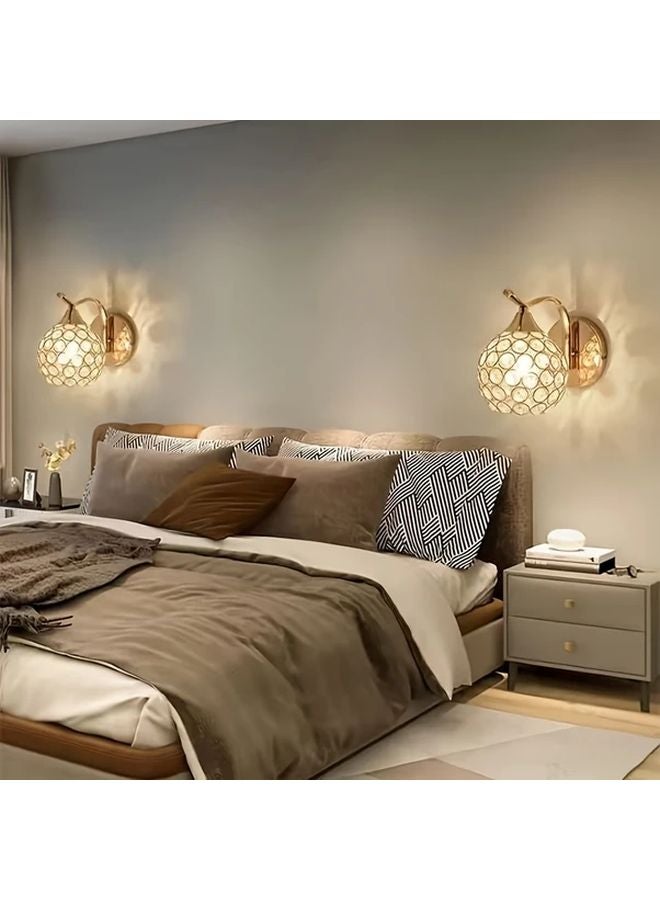 Golden Dimmable Crystal Wall Sconce 5W Acrylic Shade Bedside Lamp For Bedroom Living Room - Image 1